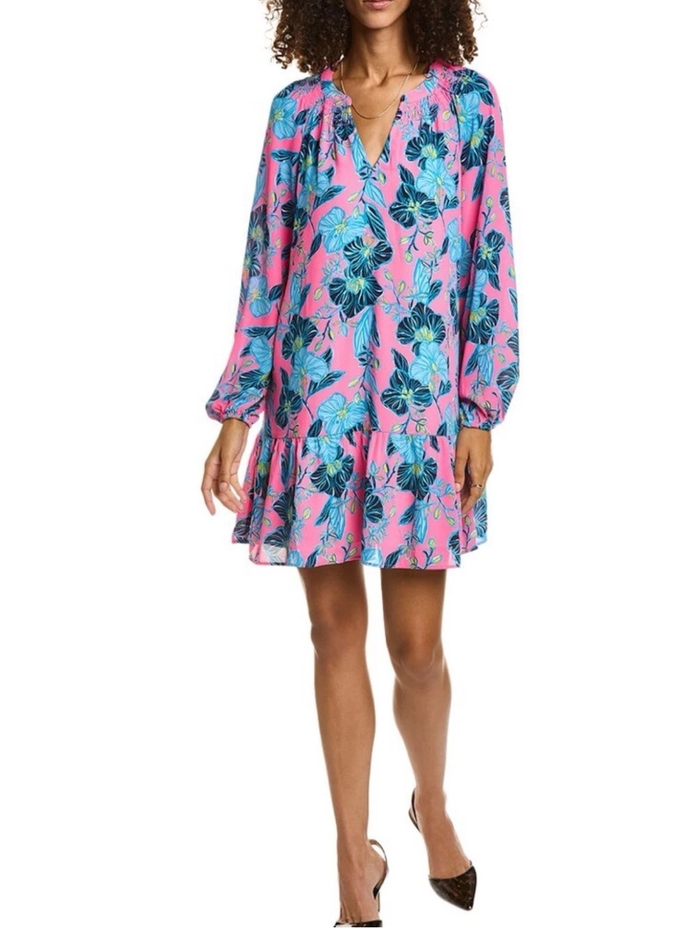 Lilly Pulitzer Lucee Dress Women Small Long Sleeve Pink Isle Blooming For You